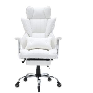 Fotel biurowy z podnóżkiem – ergonomiczny z podparciem lędźwiowym biały 936257 Fotel biurowy z podnóżkiem – ergonomiczny z podparciem lędźwiowym biały 936257