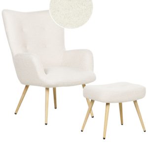Fotel boucle z podnóżkiem złamana biel 280496 Fotel boucle z podnóżkiem złamana biel 280496