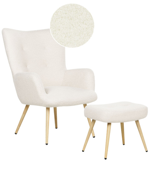 Fotel boucle z podnóżkiem złamana biel 280496