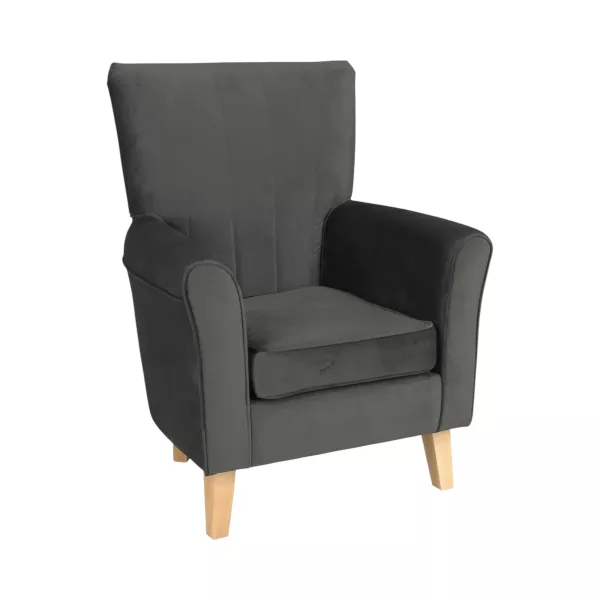 Fotel Bristol Ciemny Szary Welur Wysokie Oparcie Wygodny do Salonu 1055356