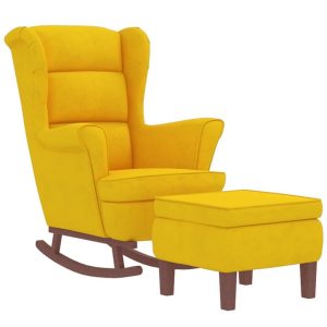 Fotel bujany na drewnianych nogach, z podnóżkiem, żółty 374863