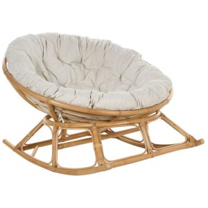 Fotel bujany rattanowy naturalny z jasnobeżowym 280497