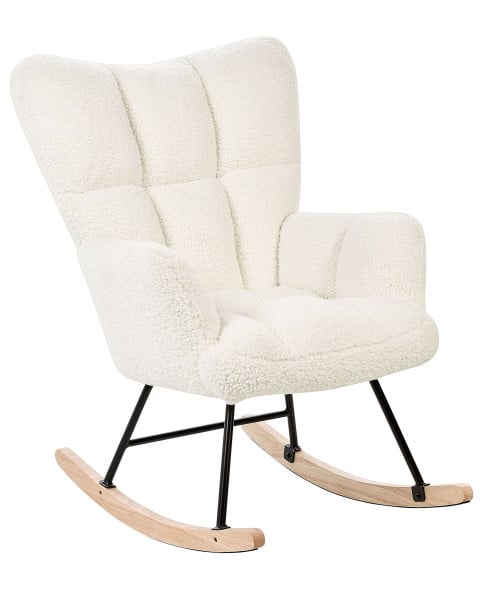Fotel bujany tapicerowany boucle biały 280495