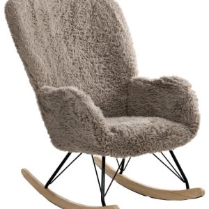 Fotel bujany tapicerowany sztuczne futro beżowoszary 866472 Fotel bujany tapicerowany sztuczne futro beżowoszary 866472