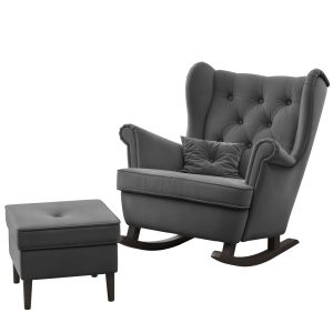 Fotel bujany uszak z podnóżkiem SCANDI welur szary 703365 Fotel bujany uszak z podnóżkiem SCANDI welur szary 703365