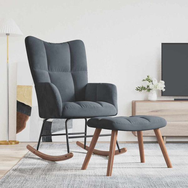 Fotel bujany z podnóżkiem, ciemnoszary, obity aksamitem 374864