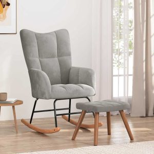 Fotel bujany z podnóżkiem, jasnoszary, obity aksamitem 374850 Fotel bujany z podnóżkiem, jasnoszary, obity aksamitem 374850