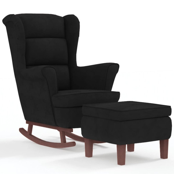 Fotel bujany z uszak, czarny aksamit i lite drewno 374853