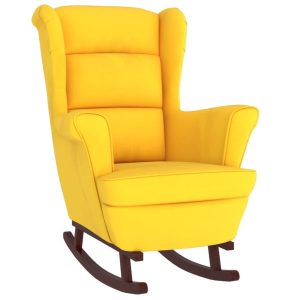 Fotel bujany z uszak, żółty aksamit i lite drewno 374859 Fotel bujany z uszak, żółty aksamit i lite drewno 374859