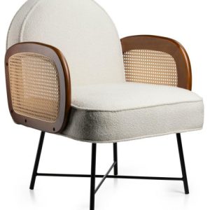 Fotel clover kremowy z rattanem i boucle 699172