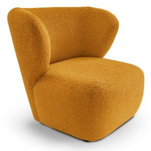 Fotel EVA do salonu z szerokim oparciem w tkaninie boucle pomarańczowy 752093 Fotel EVA do salonu z szerokim oparciem w tkaninie boucle pomarańczowy 752093