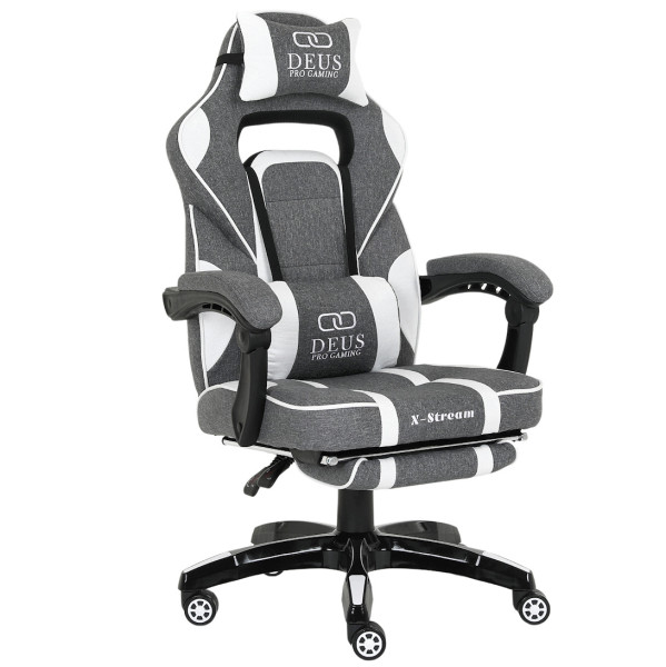 Fotel Extreme gamingowy X-STREAM biało-szary z podnóżkiem 1058648