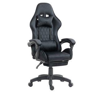 Fotel gamingowy Evos z wysuwanym podnóżkiem czarny 265838 Fotel gamingowy Evos z wysuwanym podnóżkiem czarny 265838