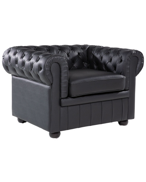 Fotel krzesło chesterfield skóra czarny 114409