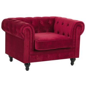 Fotel krzesło chesterfield welur czerwony 114408 Fotel krzesło chesterfield welur czerwony 114408