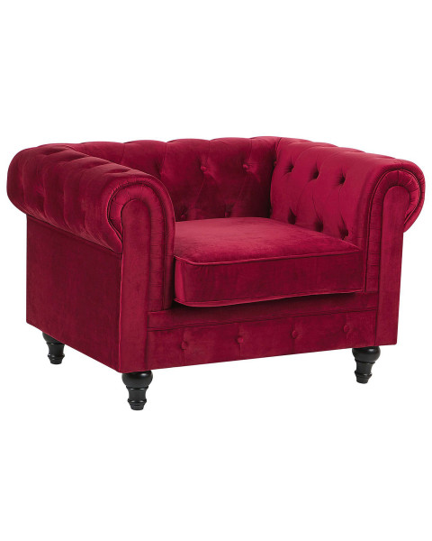 Fotel krzesło chesterfield welur czerwony 114408