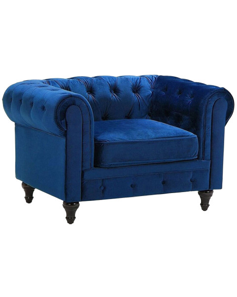 Fotel krzesło chesterfield welur niebieski 58261