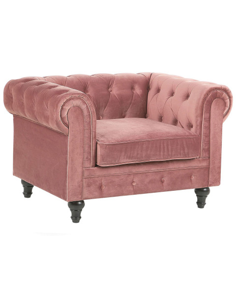 Fotel krzesło chesterfield welur różowy 58308