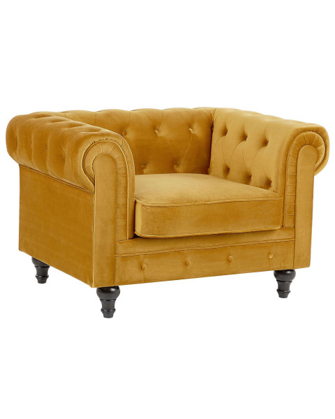 Fotel krzesło chesterfield welur żółty 114262