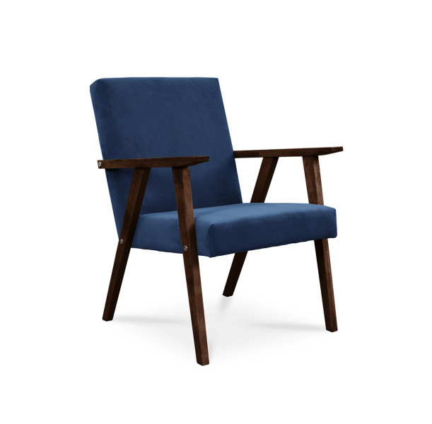 Fotel LISEK - PRL / granatowy / noga orzech 661472