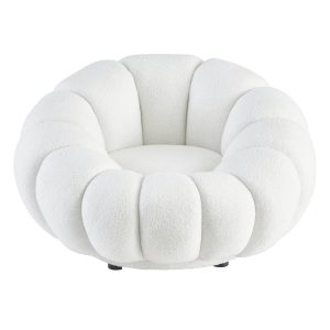 Fotel obrotowy biały bouclé Cremona 295088 Fotel obrotowy biały bouclé Cremona 295088