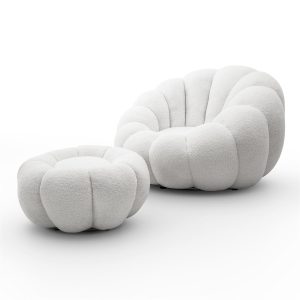 Fotel obrotowy FLUFFY z podnóżkiem, biały 841459 Fotel obrotowy FLUFFY z podnóżkiem, biały 841459