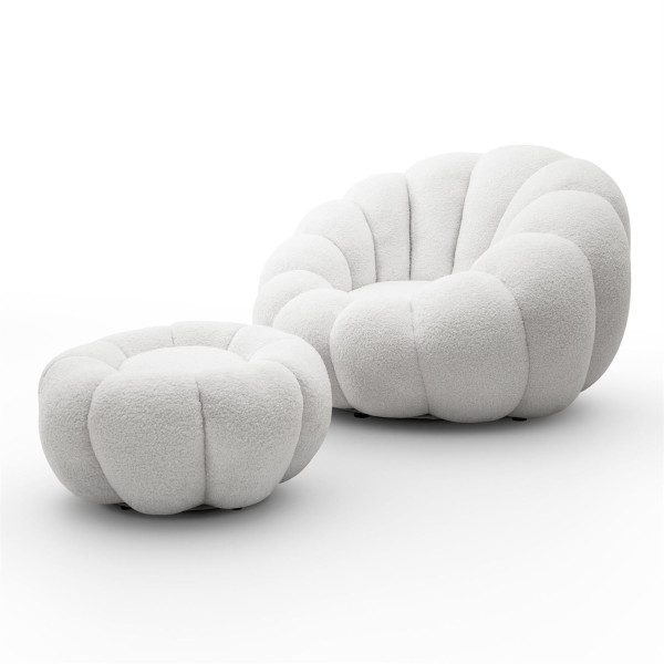 Fotel obrotowy FLUFFY z podnóżkiem, biały 841459