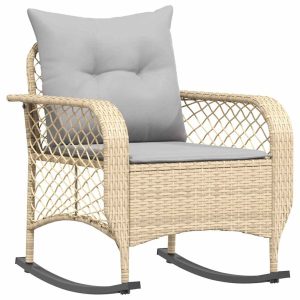 Fotel Ogrodowy Bujany Beżowy Rattan Krzesło Ogrodowe 936931 Fotel Ogrodowy Bujany Beżowy Rattan Krzesło Ogrodowe 936931