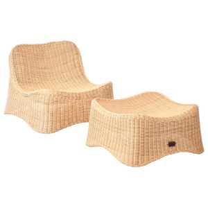 Fotel ogrodowy z otomaną AIGANI Rattan Naturalny 727789 Fotel ogrodowy z otomaną AIGANI Rattan Naturalny 727789