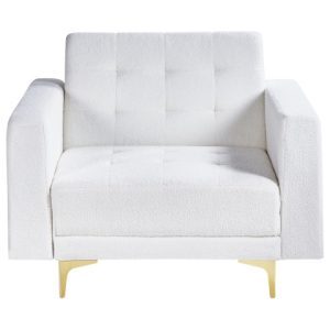 Fotel pikowany rozkładany boucle biały 516876 Fotel pikowany rozkładany boucle biały 516876