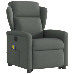 Fotel Podnoszony Masujący Rozkładany Ciemnoszary Tkanina Komfortowy 787387 Fotel Podnoszony Masujący Rozkładany Ciemnoszary Tkanina Komfortowy 787387
