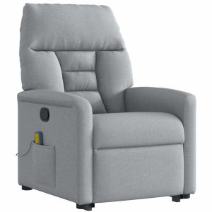 Fotel Podnoszony Masujący Rozkładany Jasnoszary Tkanina Komfortowy 787430 Fotel Podnoszony Masujący Rozkładany Jasnoszary Tkanina Komfortowy 787430