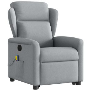 Fotel Podnoszony Masujący Rozkładany Jasnoszary Tkanina Komfortowy 787460 Fotel Podnoszony Masujący Rozkładany Jasnoszary Tkanina Komfortowy 787460