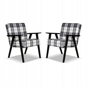 Fotel PRL zestaw retro vintage SOLER Family Meble krata granatowo – biała 803596 Fotel PRL zestaw retro vintage SOLER Family Meble krata granatowo – biała 803596