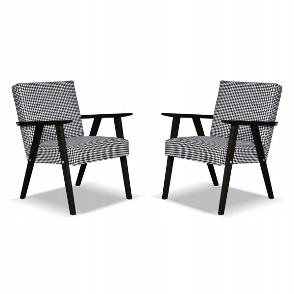 Fotel PRL zestaw retro vintage SOLER Family Meble Pepitka czarno - biała 803582