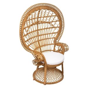 FOTEL RATTANOWY Takta z białą poduszą w stylu boho 461606 FOTEL RATTANOWY Takta z białą poduszą w stylu boho 461606