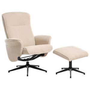 Fotel relaksacyjny podnóżek materiał boucle beżowy 784814 Fotel relaksacyjny podnóżek materiał boucle beżowy 784814