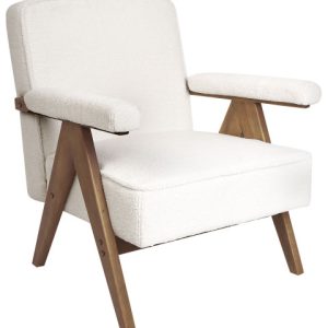 Fotel retro tapicerowany boucle biały 298331