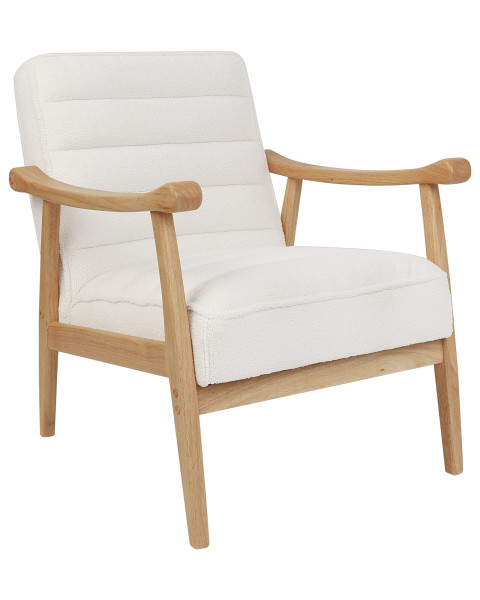 Fotel retro tapicerowany boucle biały 298329