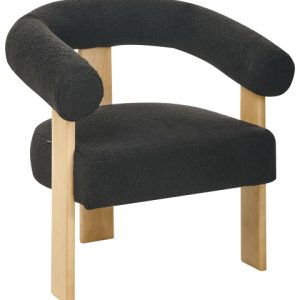 Fotel retro tapicerowany boucle czarny z jasnobrązowym 711788