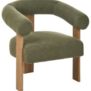 Fotel retro tapicerowany boucle zielony z ciemnobrązowym 711772