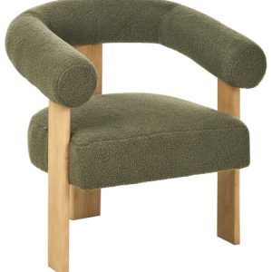 Fotel retro tapicerowany boucle zielony z jasnobrązowym 711776
