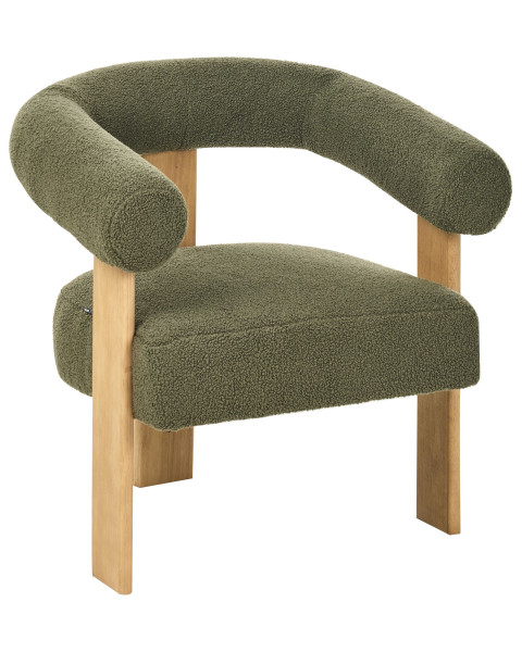 Fotel retro tapicerowany boucle zielony z jasnobrązowym 711776