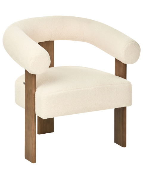 Fotel retro tapicerowany boucle złamana biel z ciemnobrązowym 711777