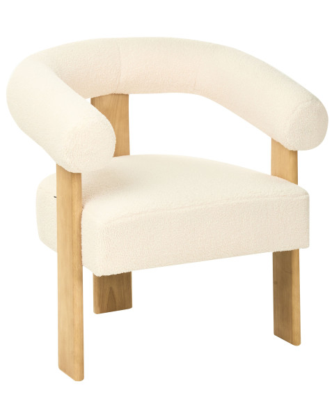 Fotel retro tapicerowany boucle złamana biel z jasnobrązowym 711779