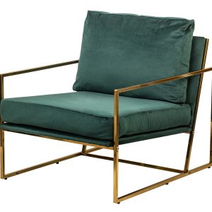 Fotel retro z metalu i zielonego aksamitu 95390