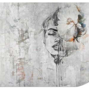 Fototapeta Portret kobiety z pięknym kwiatem na betonie 450x315cm 985689 Fototapeta Portret kobiety z pięknym kwiatem na betonie 450x315cm 985689