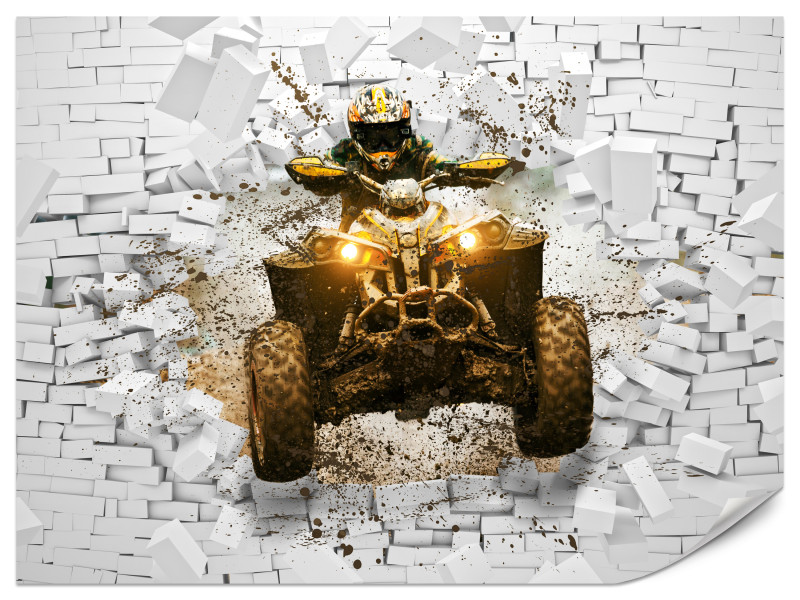 Fototapeta Quad przebijający się przez ceglany mur 3D 200x140cm 986532