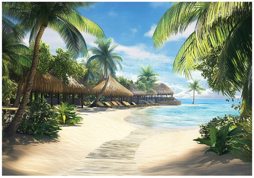 Fototapeta Rajska Plaża Palmy Morze 3D Na Ścianę Sypialnia Salon 350X250 714223