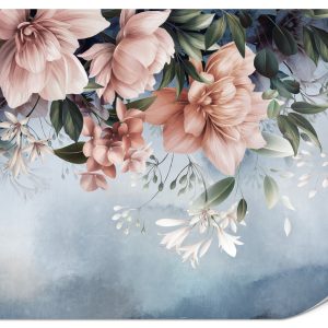 Fototapeta Różowe kwiaty na niebieskim tle 100x70cm 977166 Fototapeta Różowe kwiaty na niebieskim tle 100x70cm 977166